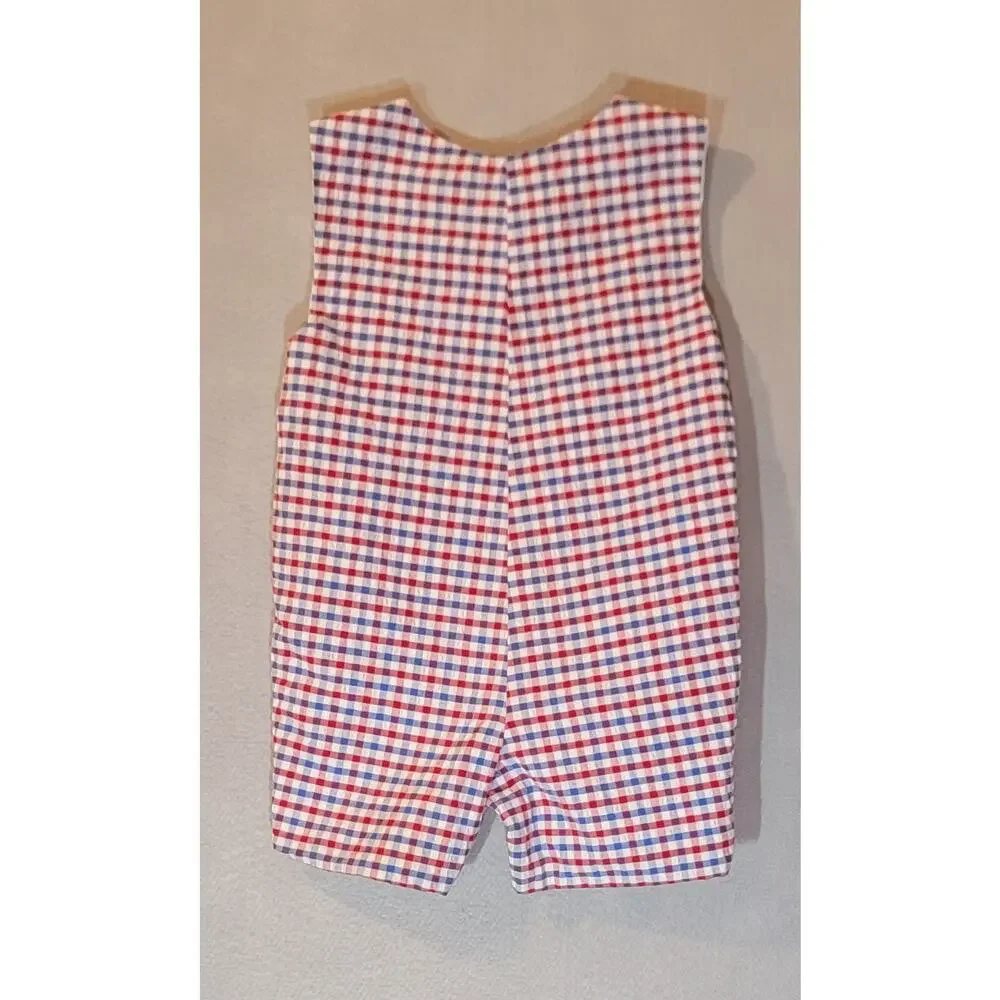 Charming Little One Red White Blue Liam Smocked American Flag Shortall 24M